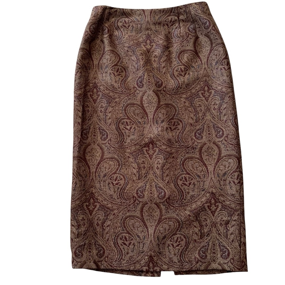 Talbots Vintage Brown/Grey Wool Paisley Pencil Skirt 12P